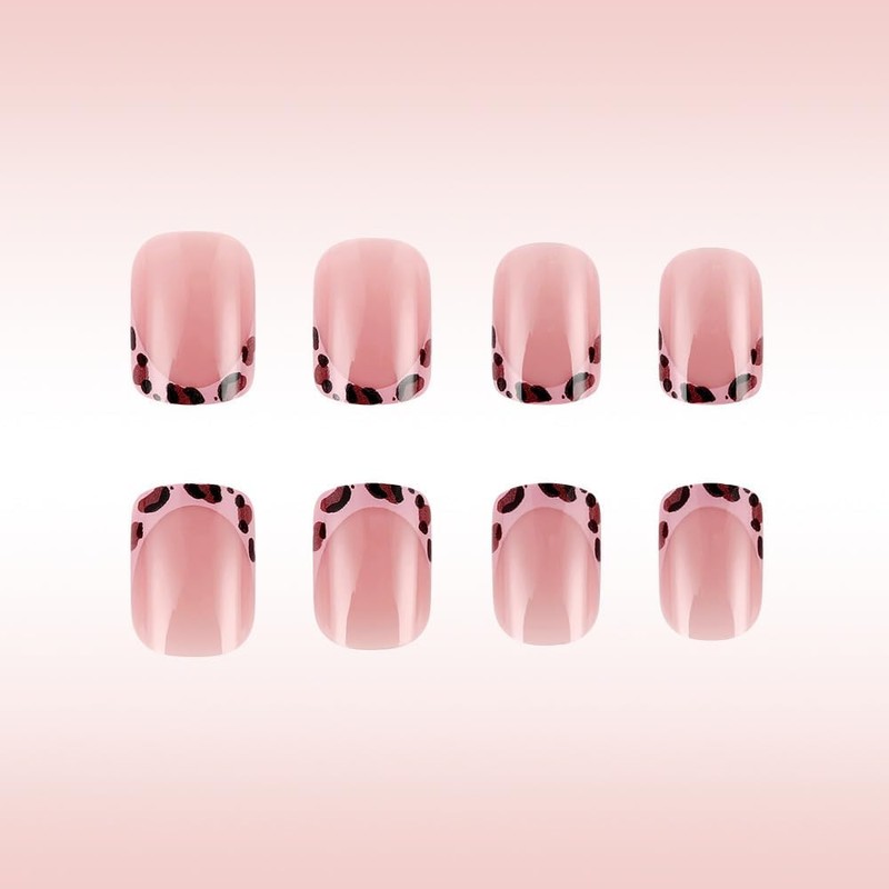 Yamobi Pack of 24 Leopard Print French Tip Press-on Nails,