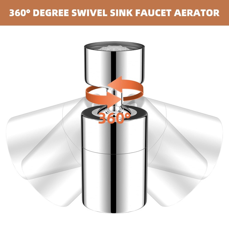 Hibbent Sink Aerator for Kitchen/Bathroom, 2 Modes Faucet Aerator Adjustable