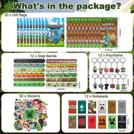 EKKONG 106 PCS Party Bag Fillers, Gamer Party Favours, Party Supplies with Keychain Stickers Slap Bands Party Bags Notebook, Gamer Birthdays Decorations