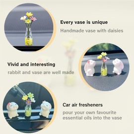 NMOHYDEU Cute Daisy Car Dashboard Accessories Kawaii Bunny Car Rear View Mirror Accessories for Women Girls Car Flowers Dashboard Decorations Funny Gifts