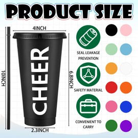 Layhit Cheer Teams Gifts Cheer Tumbler Cups Bulk 24 oz Reusable Cheer Plastic Tumbler with Straw and Lid Cheer Water Bottles for Girls Team(Multicolored, 12 Sets)
