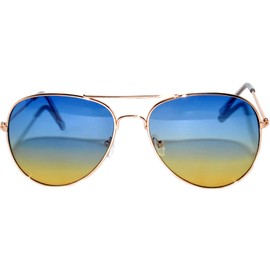 OWL Aviator Blue-Yellow Colored Lens Women Men Metal Sunglasses Fashion Designer Frame Colored Lens (064_C3_Blue_Yellow, PC Lens)