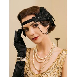 SWEETV 1920s Flapper Accessories for Women, Roaring 20s Headpiece Art Deco Jewelry Great Gatsby Accessories for Women