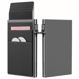 Vantisan Tarjetero Antirrobo con Múltiples Ranuras para Tarjetas, Delgado Tarjetero Metálico con Protección RFID, con Capacidad para 6 Tarjetas Bancarias y Dinero en Efectivo (Negro)