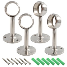 AUXBC 2PCS 3/4 Inch Curtain Rod Holder Bracket, Ceiling Mount Wall Mounted Shower Curtain Rod Holder, Stainless Steel Closet Rod Rail Bracket Flange Rod Holder, Brushed