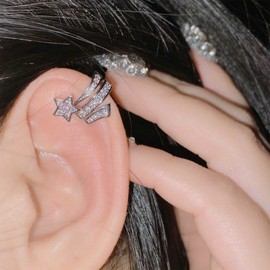 Yheakne Vintage Crystal Star Ear Cuff Earrings Silver Cz Star Cuff Wrap Earrings Rhinestone Star Cartilage Cuff Earrings Non Pierced Clip On Earrings Jewelry for Women