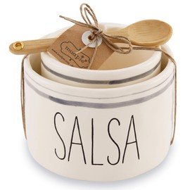 Mud Pie Salsa & Guac Bowl Set, white, salsa 3"" x 4 1/2"" dia | guac 2 3/4"" x 3 1/2"" dia | spoon 5"""