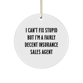 Insurance Sales Agent Circle Ornament, I Can't Fix Stupid But I'm A Fairly Decent Insurance Sales Agent, White Sturdy MDF Christmas Ornament Gifts for Insurance Sales Agent Men, Women Friends