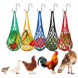 Chicken Vegetable Hanging Feeder, Chicken Vegetable String Bag, Poultry Fruit Holder Chicken Cabbage Feeder Treat Feeding Tool with S Hook for Hens Chicken Coop Toy for Hen Duck Accessories