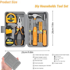 24pc Yellow Home DIY Tool Kit Set - Essential Household Hand Tools in Portable Storage Box for Home, Office & Garage Repairs - Starter Basic Tool Kit for Men & Women
