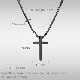 ilasif Stainless Steel Cross Necklace for Men, Silver/Black Cross Pedant Necklace with 50cm Chain, Religious Jewelry Gifts for Birthday Fathers Day Confirmation Graduation Christmas (Black)