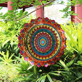 FONMY Stainless Steel Wind Spinner Worth Gift Indoor Outdoor Garden Decoration Crafts Ornaments 6 Inch Multi Color Mandala Wind Spinners
