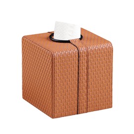 MEIBOOCH Square Tissue Box Cover with Magnetic Closure, Luxury PU Leather Tissue Holder for Bathroom, Countertop, Office (Orange)