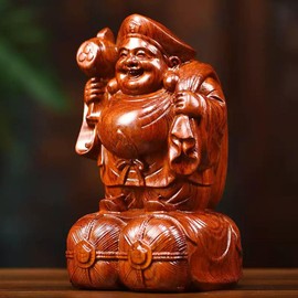 Daikokuten Wooden Sculpture Buddha Statue (Daikokuten) 6.9 inches (15 cm) Wooden Statue Wooden Figure, Karin Wood, High Quality Natural Karin Wood, Fine Arts, Sculpture, Wood Carving, Buddha Statue,