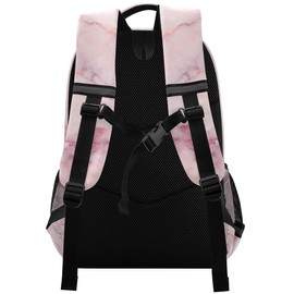 School Backpack with Chest Strap, Pink Marble Pattern Laptop Backpack, Travel Hiking Backpack for Boys Girls, Rucksack, Knapsack One Size