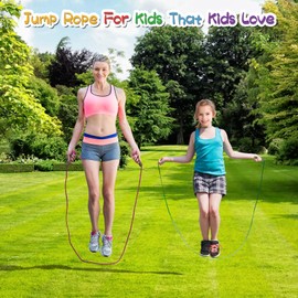 Svkiyang Skipping Rope Kids,Skipping Ropes For Children Adjustable 2 Pack,Comfort Sponge Handle,Tangle Free Jump Rope For Kids Girls Boys(Blue-Yellow)