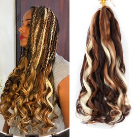 XGY Hair French Curly Braiding Hair 18 Inch 5 Packs French Curl Braids Pre Stretched Bouncy Braiding Loose Wavy Braid Synthetic Hair Extensions For Women (P4/30/613, 18inch)