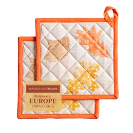 Maison d' Hermine Hotpads 100% Cotton Set of 2 Pot Holder 8"x8" with Loop Heat Resistant Kitchen Pot Holders Grilling, Handling Hot Pans, Colors of Autumn -Thanksgiving/Christmas
