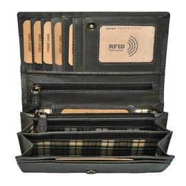 Benthill Women's Leather Wallet – High-Quality Genuine Leather Women's Wallet with RFID Protection – Long Vintage Women's Purse – Women's Wallet with Gift Box, Olive - Grey, vintage