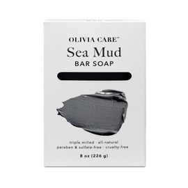 Olivia Care Sea Mud Bar Soap 100% Natural, Vegan & Organic - For Face & Body -Nourish, Exfoliate, Hydrate, Moisturize & Deep Clean - Leave Skin Purified & Glowing - 8 OZ