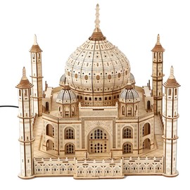 3D Wooden Puzzles for Adults 388pcs LED Light Taj Mahal Castle DIY Wooden Assembly Kit for Teens Home Decor