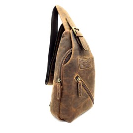 Lemasi Crossbag Genuine Hunter Leather Slingbag - Vintage Shoulder Bag for Men & Women - One Shoulder Bag with Zip Compartments, Key Finder, Adjustable Strap, Brown