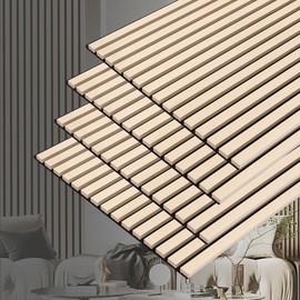 Taaizau 3D Slat Acoustic Wall Panels with Wood Finish Accent, 4 Pack Sound Absorbing Paneling for Studio, Office, Living Room, Bedroom Interior Decor (Natural Oak, 48''L x 24''W)