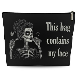 Lyiibb Goth Gifts for Women, This Bag Contains My Face, Gothic Makeup Bag, Witchy Spooky Cosmetic Bag with Zipper