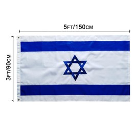 Israeli Flag 90 x 150 cm - Israel Flag with Embroidered Stars Brass Eyelets 210D Nylon Material with Stitched Stripes Premium Weatherproof Flags for Outdoor and Indoor Use
