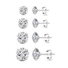 Deyanse Silver Stud Earrings for Women, 4 Pairs 925 Sterling Silver Stud Earrings Set, Unisex Small Sleeper Cartilage Cubic Zircon Stud Earrings for Multiple Piercings, Size: 3, 4, 5, 6mm