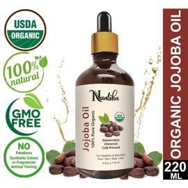 Nualoha Organic Jojoba Oil, USDA Pure Natural Cold Pressed Moisturizer For Face, Hair Growth, Skin, Nails And Body Care, Essential Carrier Oil -118 ML