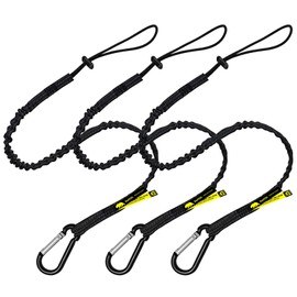 BearTOOLS Tool Lanyard with Standard Spring Carabiner and Adjustable Loop End, 90cm Length, Maximum Weight Limit 8KG / 17.6lb, Fall Restraint with Shock Cord Stopper, 3 Combo Pack (Black 0913S)