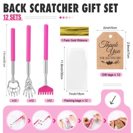Funnymoom 60 Pcs Massage Gifts for Men Women Back Scratcher with Rubber Handles Metal Extendable Back Scratchers with Gift Tags for Body Stress Relief Holiday Gifts Favors(Pink)