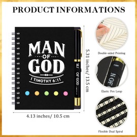 Sayglossy 10 Sets Man of God Gifts for Father's Day, Christian Church Gifts for Men,Man of God Notebook and Religious Ballpoint Pen Set,Spiral Journal Notepad with Sticky Notes for Teacher,Pastor,Dad
