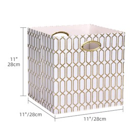 ArcaGuru 11x11 Cube Storage Bins, Collapsible Storage Bins Fabric Storage Cubes Organizer Baskets Box Drawers for Shelves, Closet, Wardrobe, Bookshelf, Cabinet, 4 Pack, White/Shiny Gold