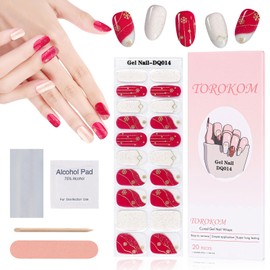 TOROKOM Christmas Cured Gel Nail Strips,Red Snowflake Gel Nail Polish Strips Long Lasting Waterproof Full Nail Wraps Stickers with Stick, Nail File, Wipes & Sealing(UV/LED Lamp Required)