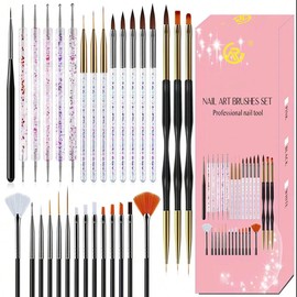 Dokpav Juego De 31 Pinceles Para Uñas, Punteros Para Arte De Las Uñas, Pincele Esmalte De Gel, Pinceles para Mano Alzada, para Diseño De Uñas, Detalles, Pintura Decoración