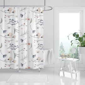 BANLMEYD Shower Curtain Mould Proof Resistant Waterproof Floral Bathroom Curtains with 12 hooks Quick-Drying Weighted 180x180cm (71x71Inch) Polyester Shower Curtains for Bathroom Wet Room Tub