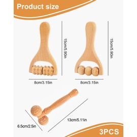 TPZORJX 3 Stück Holz Massageroller,Therapeutische Massage Werkzeuge aus Holz mit Griff,Faszienrolle Massagegerät für Nacken Schulter Beine Füße Gesicht Rücken