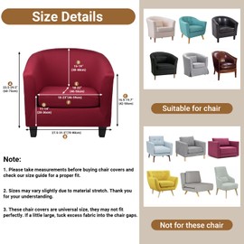 Treaful Tub Chair Slipcovers, 2 Piece Stretch Barrel Club Chair Covers Slipcover with Cushion Cover, Round Soft Armchair Sofa Cover Couch Furniture Protector for Bar Living Room Bedroom Hotel Counter