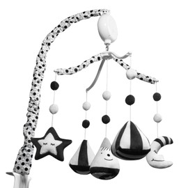 FEISIKE Baby Crib Mobile, Crib Toys Hanging with 35 Lullabies, 3 Modes Digital Musical Box（Turn Only, Music Only, Turn & Music Newborn Baby Toys Black/White for Boys and Grils