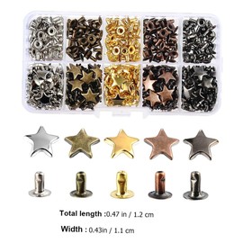 Tofficu 200sets Metal Star Rivets for Leather Crafts Rivets Colors for Decorative Projects Chic Rivet Studs for Clothes Bags Shoes Belts