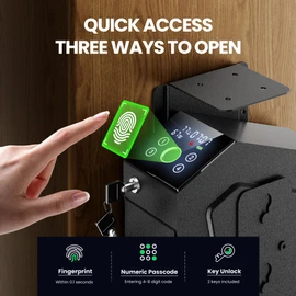 KornerBatl Quick Access Biometric Bedside Gun Safe for handgun, 2 in 1 Mounted Drop Down Nightstand Pistol Safe with Fingerprint & Passcode & Key 3 Ways