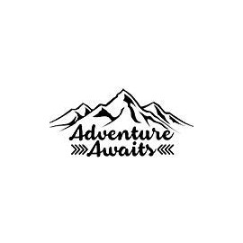 Chase Grace Studio Adventure Awaits Outdoors Hiking Camping Mountains Vinyl Decal Sticker|BLACK|Cars Trucks Vans SUV Laptops Wall Art|6.5" X 4.25"|CGS501
