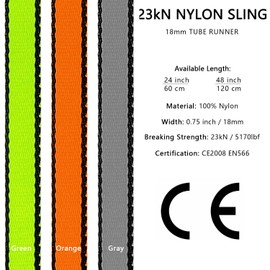 AINIKEY 18MM Nylon Climbing Sling Runner 23KN CE2008/EN566 Rock Climbing Webbing Straps for Outdoor Climbing, Rappelling, Swing, Yoga Hammock etc（Grey | 120cm / 48inch | Pack of 3）