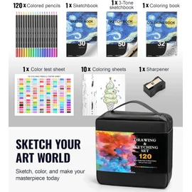 120 Pack Colored Pencils for Adult Coloring Books, Soft Core Oil Based Color Pencils with Sketch Book, Color Book, Art Supplies with Zipper Case, Gifts for Kids, Adults, Artists, Professionals