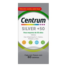 Multivitamínico Centrum Silver +50 Adultos con Vitamina B Vitamina C Calcio Potasio y Zinc 60 Tabletas