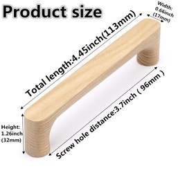 SYZOW 6 Pack Wooden Cabinet Handles Wooden Drawer Pull 96mm Hole Centers Cabinet Hardware Pull for Bedroom Kitchen Cabinets Door (ash Wood)