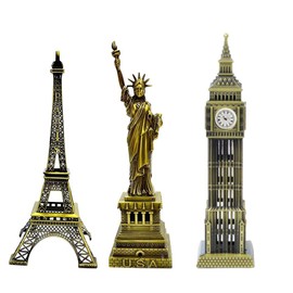 Lilone Metal Showpiece Paris for Home Decor | Eiffel Tower, Statue of Liberty, Big Ben Tower, Home Decoration Items | Approx Size 15cm