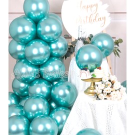 AULE Balloons Turquoise Metallic Helium: Pack of 50 12 Inch Balloons Green Balloons Latex Birthday Decoration for Birthday Jungle Dinosaur Decoration
